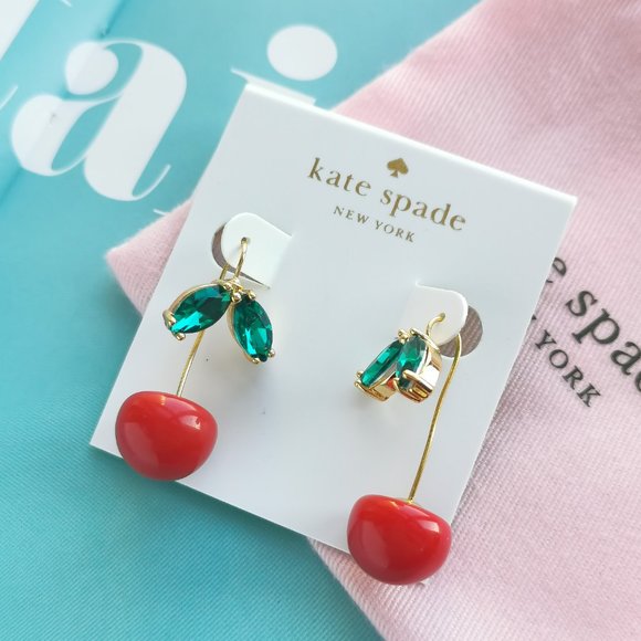 Ma Cherie cherry gold drop earrings + dust bag